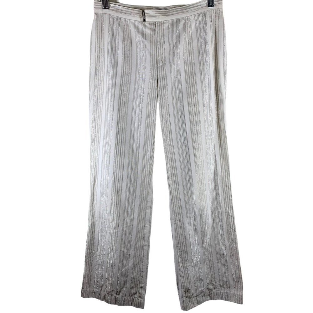 MOSCHINO White and Silver Stripe Cotton Blend Cropped Pants Size 8